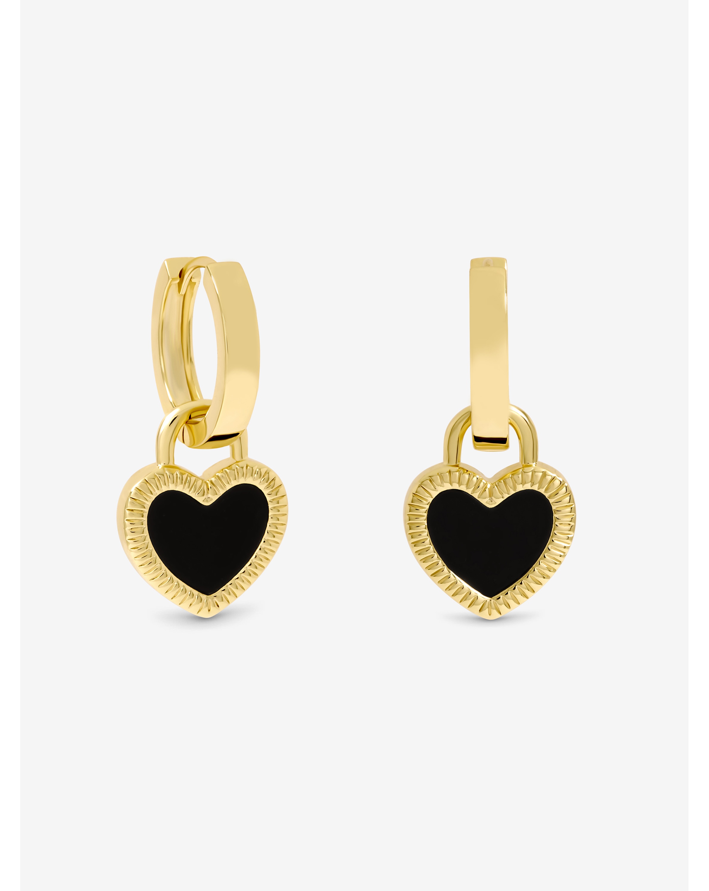 Gold Plated and Jet Enamel Heart Hoops