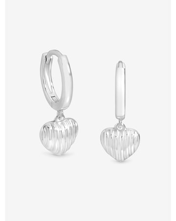 Simply Silver Sterling Silver 925 Polished Ridged Puff Heart Hoop Earrings