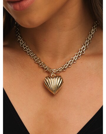 Mood Gold Ridged Heart Chunky Short Pendant