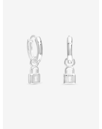 Simply Silver Sterling Silver 925 Polished Padlock Charm Hoop Earrings