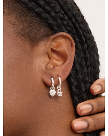 Simply Silver Sterling Silver 925 Polished Padlock Charm Hoop Earrings