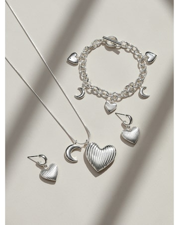 Mood Silver Ridged Heart & Moon Pendant