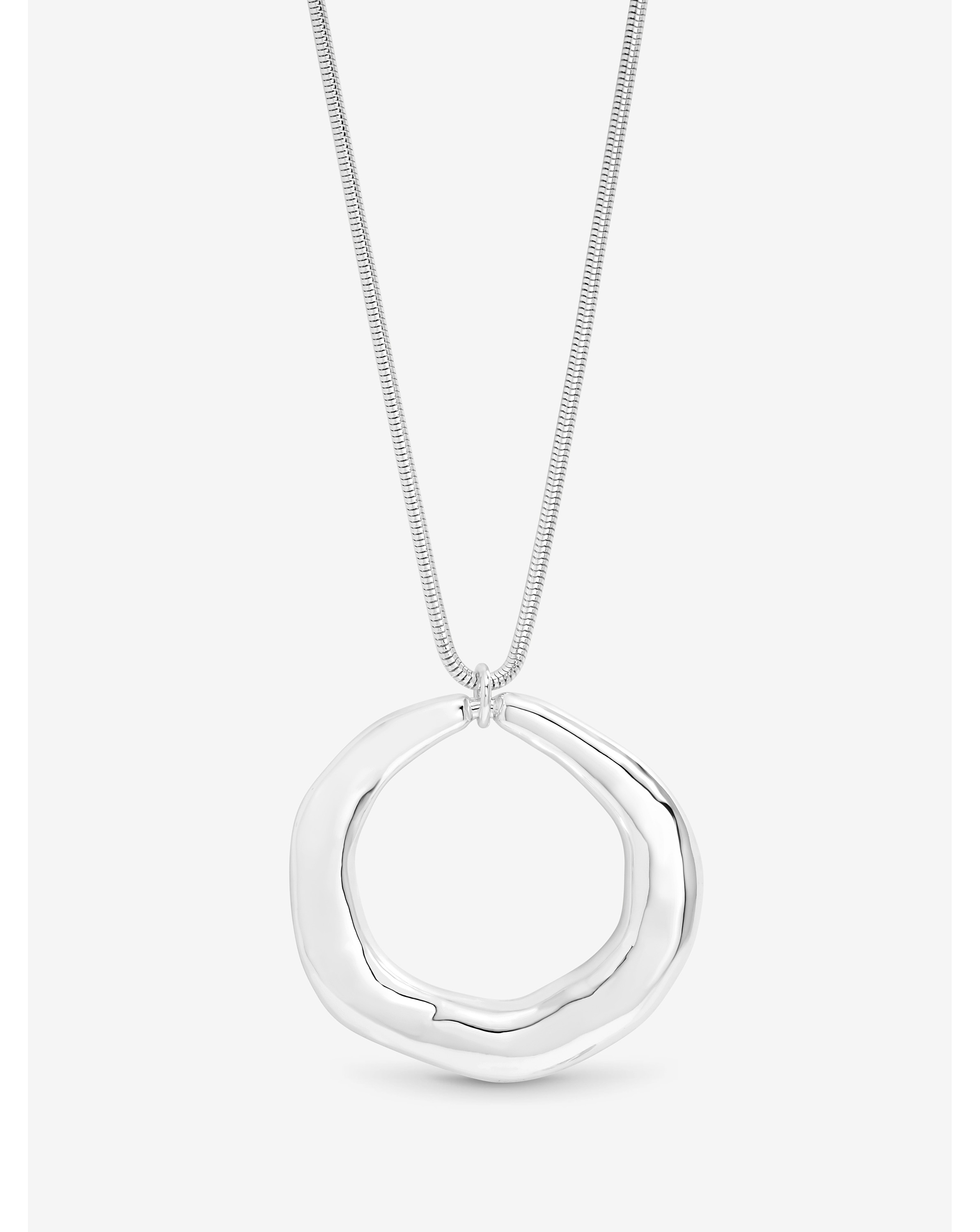 Silver Abstract Long Open Pendant