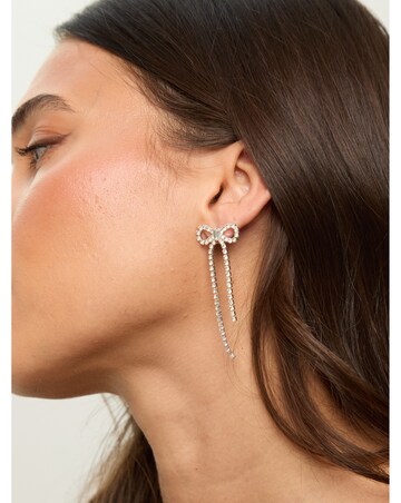 Mood Silver Crystal Bow Statement Earrings