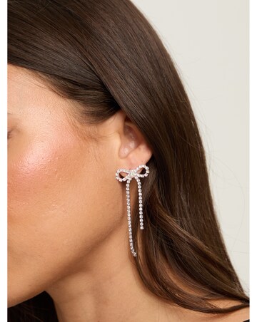 Mood Silver Crystal Bow Statement Earrings