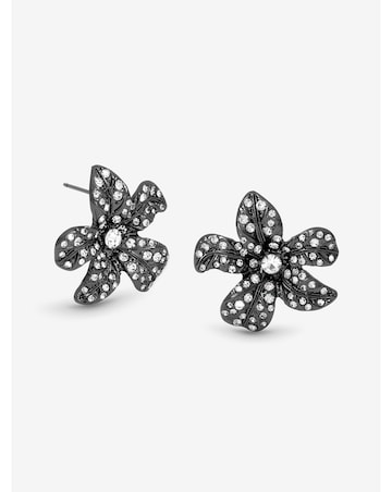 Mood Hematite Crystal Floral Statement Stud Earrings