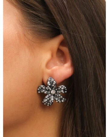 Mood Hematite Crystal Floral Statement Stud Earrings