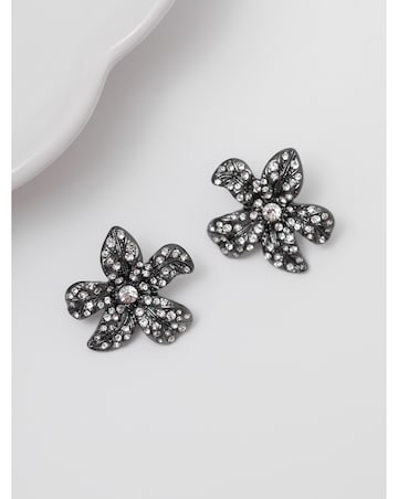 Mood Hematite Crystal Floral Statement Stud Earrings