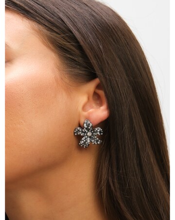 Mood Hematite Crystal Floral Statement Stud Earrings