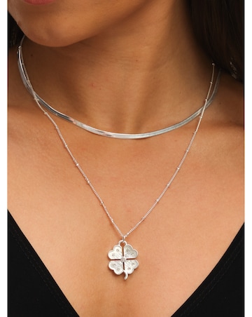 Mood Silver Polished & Crystal Clover Double Row Pendant