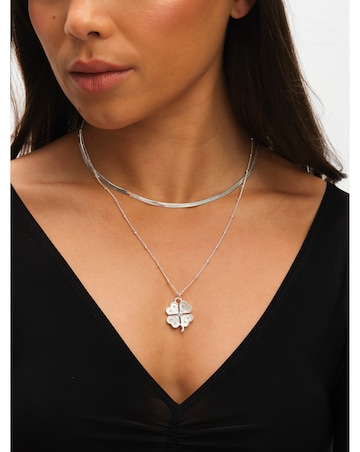 Mood Silver Polished & Crystal Clover Double Row Pendant