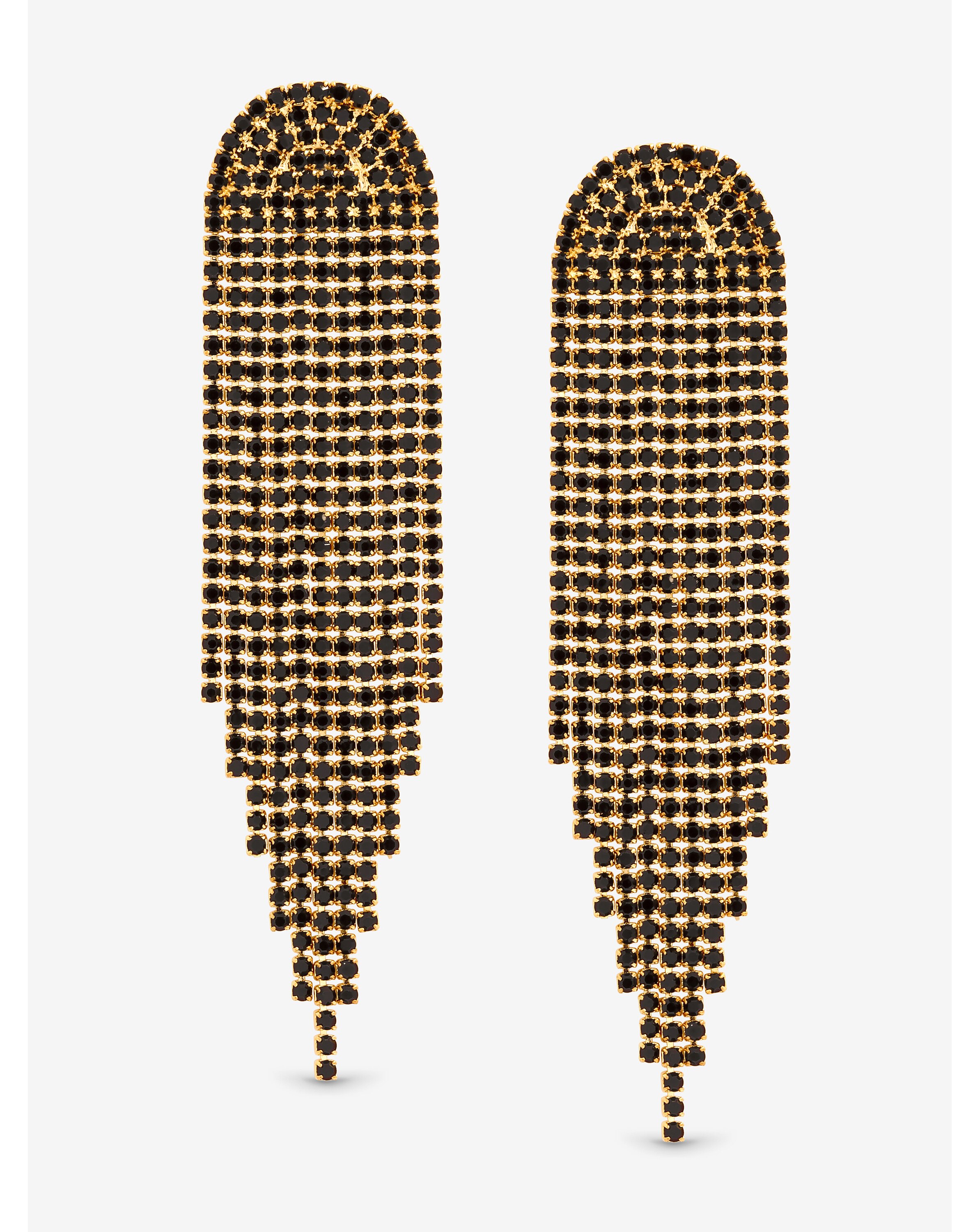 Gold & Jet Crystal Tassel Drop Earrings