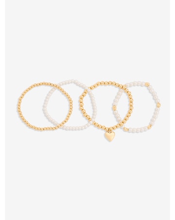 Mood Gold Polished Pearl Heart Stretch Bracelets