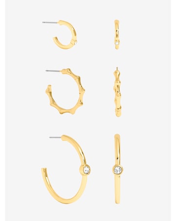 Mood Gold Polished & Crystal Multipack Hoop Earrings - Pack of 3