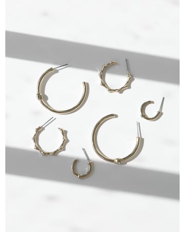 Mood Gold Polished & Crystal Multipack Hoop Earrings - Pack of 3