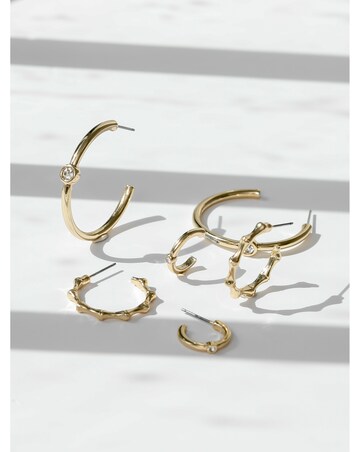Mood Gold Polished & Crystal Multipack Hoop Earrings - Pack of 3