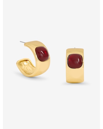 Mood Gold Polished & Red Resin Chubby Hoop Earrings