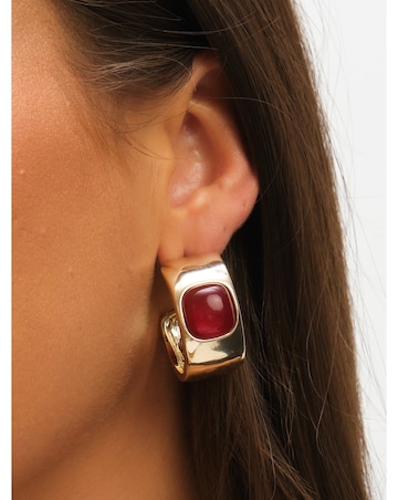 Mood Gold Polished & Red Resin Chubby Hoop Earrings