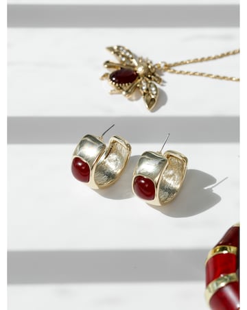 Mood Gold Polished & Red Resin Chubby Hoop Earrings