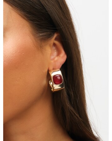 Mood Gold Polished & Red Resin Chubby Hoop Earrings