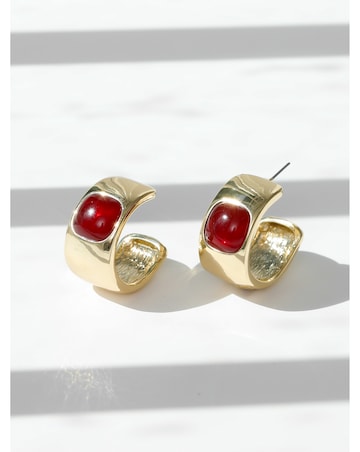 Mood Gold Polished & Red Resin Chubby Hoop Earrings
