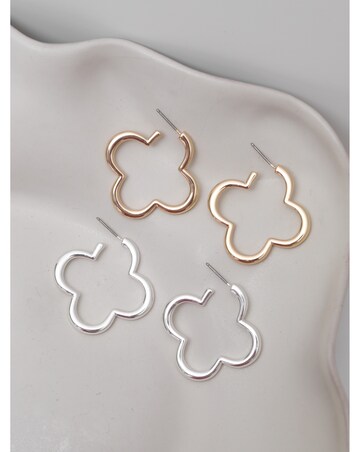 Mood Silver & Gold Polished Open Clover Hoop Earrings - Pack of 2