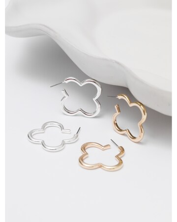 Mood Silver & Gold Polished Open Clover Hoop Earrings - Pack of 2