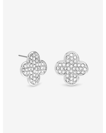Mood Silver Pave Crystal Statement Clover Stud Earrings