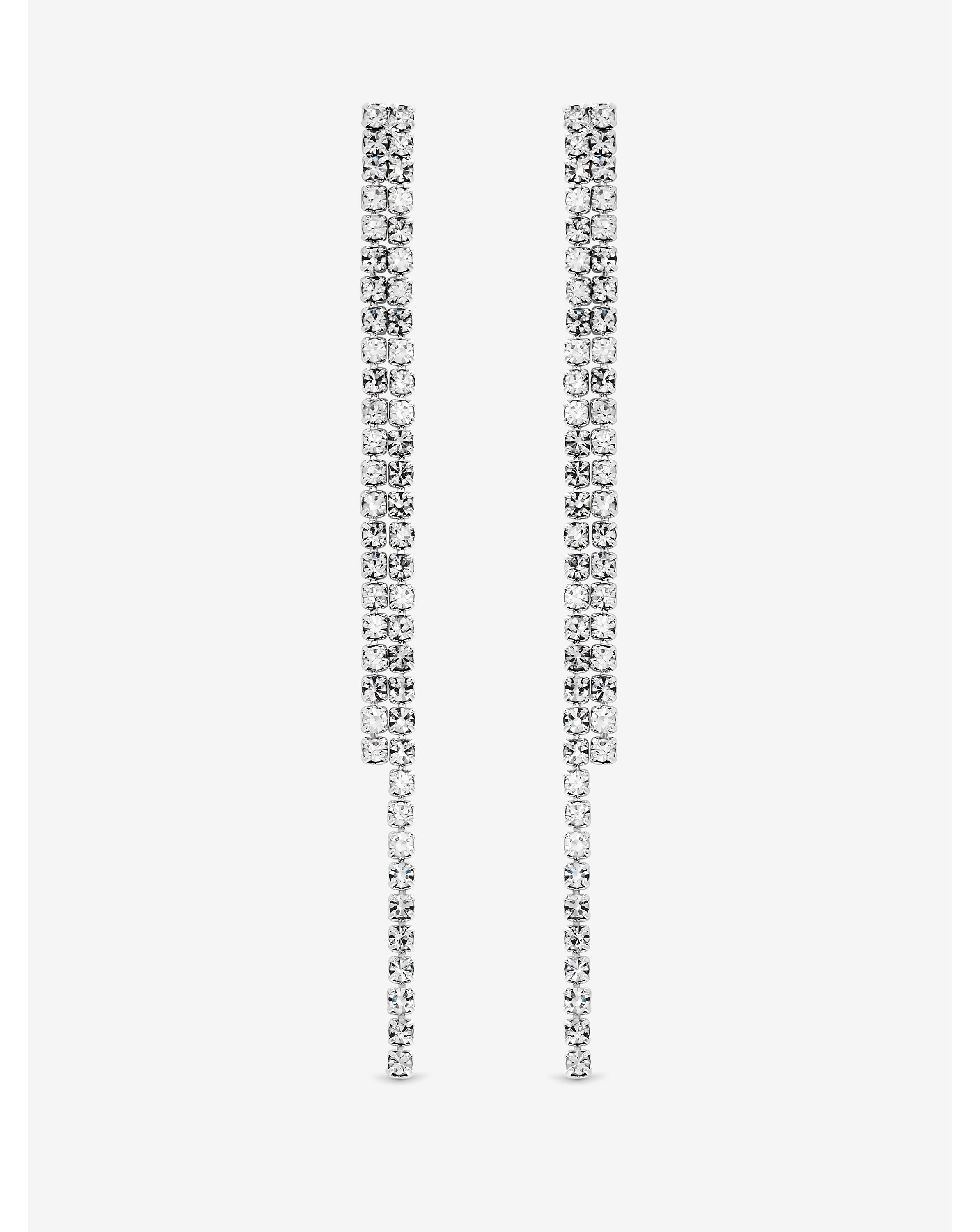 Silver Crystal Linear Drop Earrings