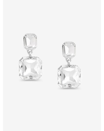Mood Silver Crystal Rectangle Drop Earrings
