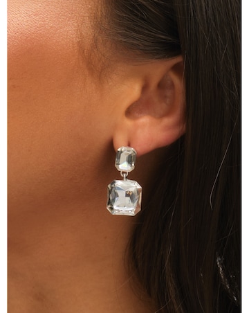 Mood Silver Crystal Rectangle Drop Earrings