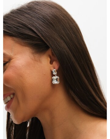 Mood Silver Crystal Rectangle Drop Earrings