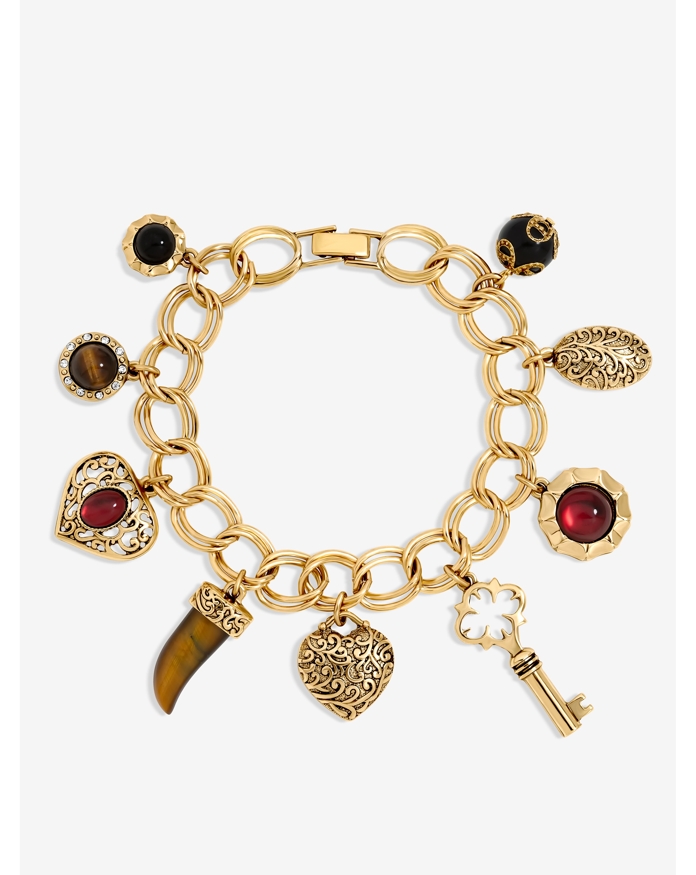 Gold & Burgundy Heart Charm Bracelet