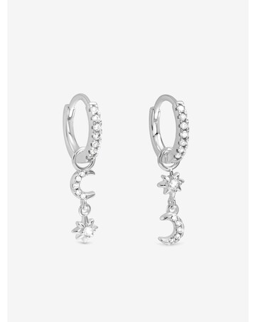 Simply Silver Sterling Silver 925 Pave Mismatch Celestial Hoop Earrings