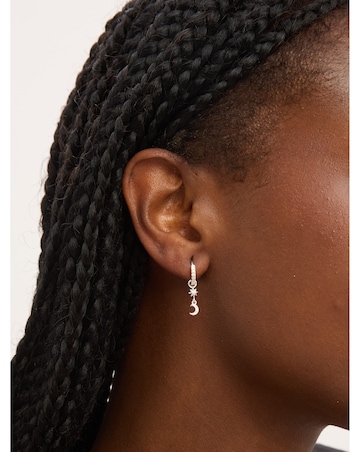 Simply Silver Sterling Silver 925 Pave Mismatch Celestial Hoop Earrings