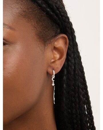 Simply Silver Sterling Silver 925 Pave Mismatch Celestial Hoop Earrings