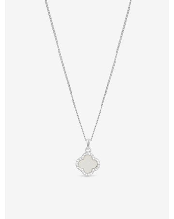 Simply Silver Sterling Silver 925 Cubic Zirconia, Mother of Pearl Clover Pendant
