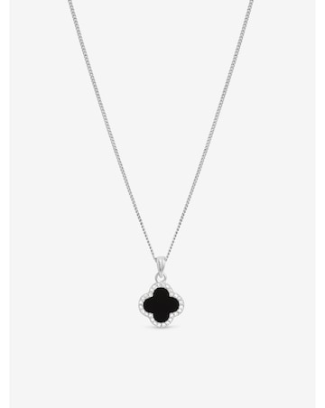 Simply Silver Sterling Silver 925 Pave and Jet Clover Pendant