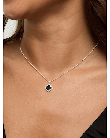 Simply Silver Sterling Silver 925 Pave and Jet Clover Pendant