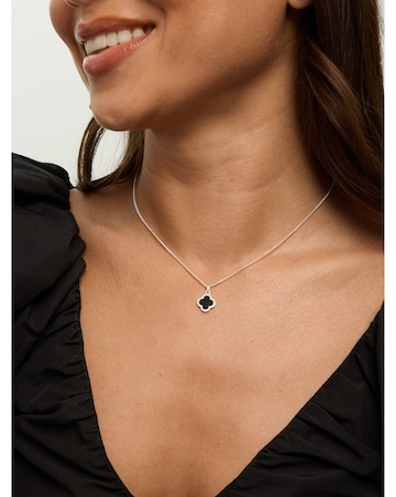 Simply Silver Sterling Silver 925 Pave and Jet Clover Pendant