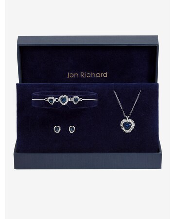 Jon Richard Silver Plated and Sapphire Heart Trio Set - Gift Box