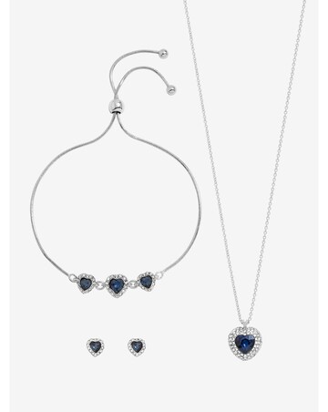 Jon Richard Silver Plated and Sapphire Heart Trio Set - Gift Box