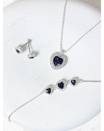 Jon Richard Silver Plated and Sapphire Heart Trio Set - Gift Box