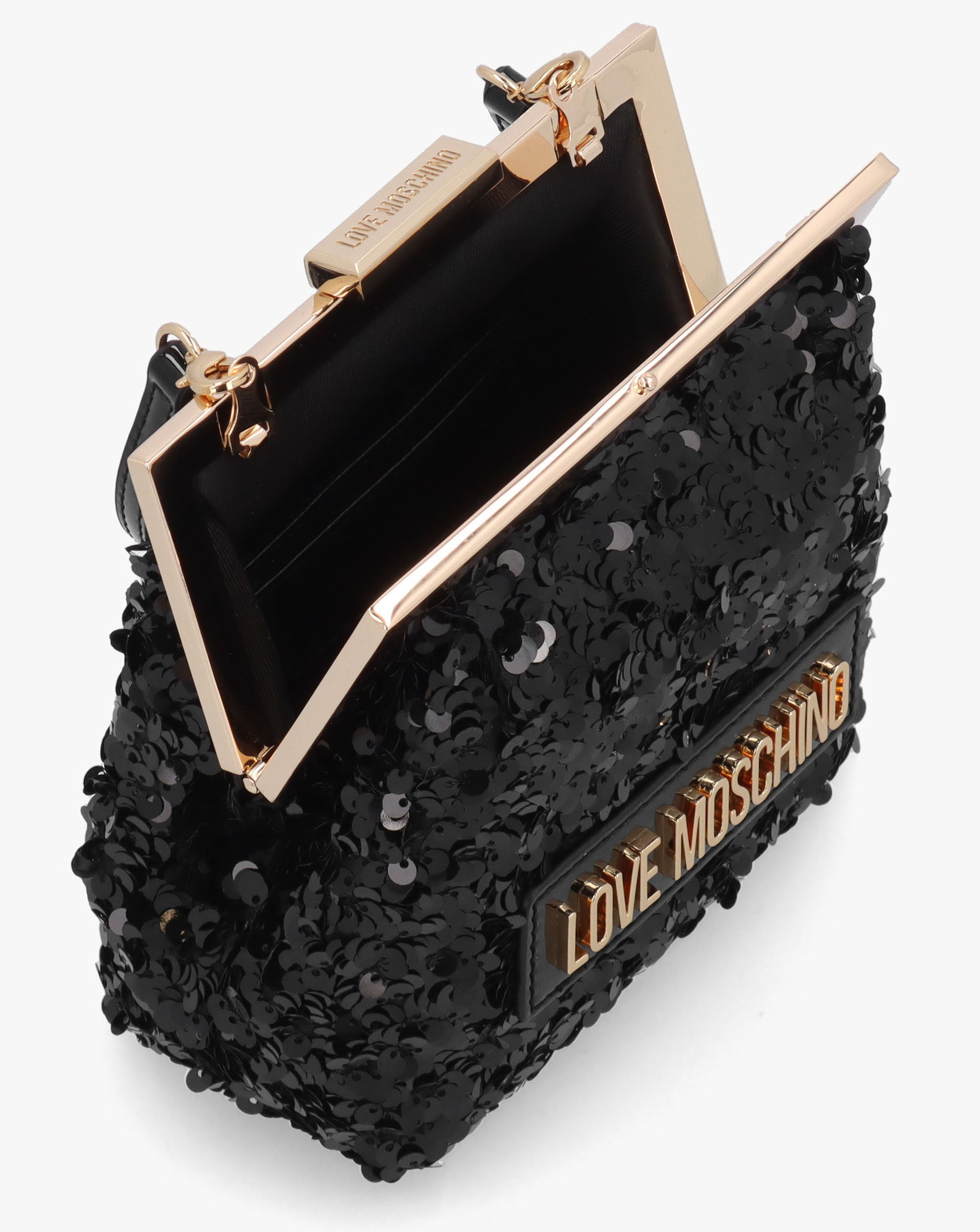 Love Moschino Black Sequin Frame Evening Bag | JD Williams