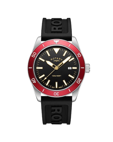 Rotary Men Black Silicone Strap Watch