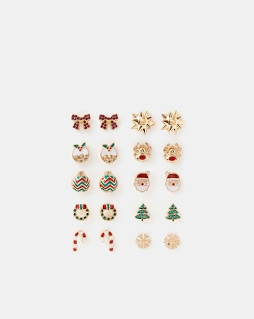 Accessorize 10-Pack Christmas Stud Earrings