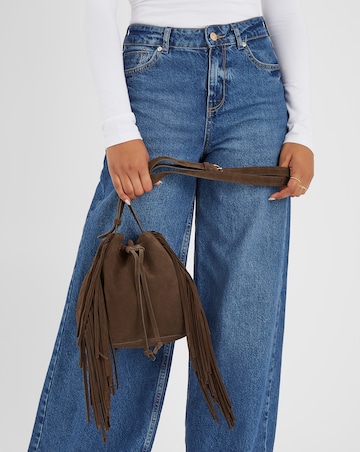 Accessorize Suede Fringe Bucket Bag