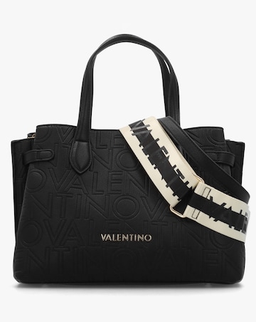 Valentino Bags Pansy II Black Debossed Logo Shopper Bag