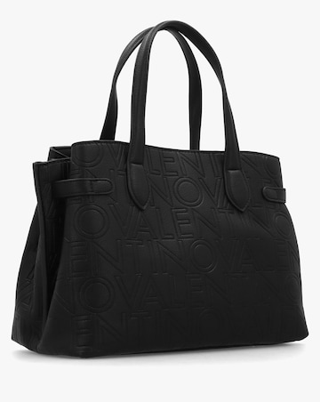 Valentino Bags Pansy II Black Debossed Logo Shopper Bag