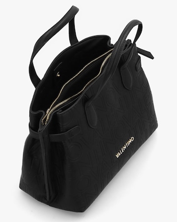 Valentino Bags Pansy II Black Debossed Logo Shopper Bag